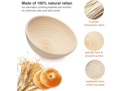 Banetón Oval de 1Kg 9 Pulgadas Kit de Panificación de Tamaño Grande Personalizado Rectángulo de Ratán