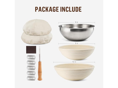 Cesta de Prueba de Pan Banetón Kit de Inicio de Masa Madre de Ratán Redondo