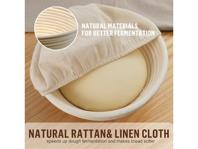 Cesta de Prueba de Pan Banetón Kit de Inicio de Masa Madre de Ratán Redondo